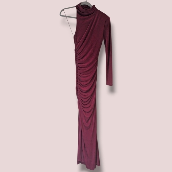 Misha Red Gathered High Slit One Shoulder Asymmetric Pauline Maxi Dress Cocktail - Picture 2 of 14